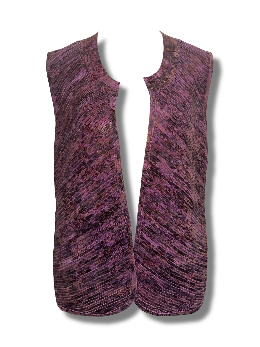Vtg 90s Chi by Falchi Leather Strip Textured Open Front Vest